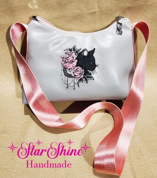 Magic Black Cat and Pink Roses Shoulder Bag