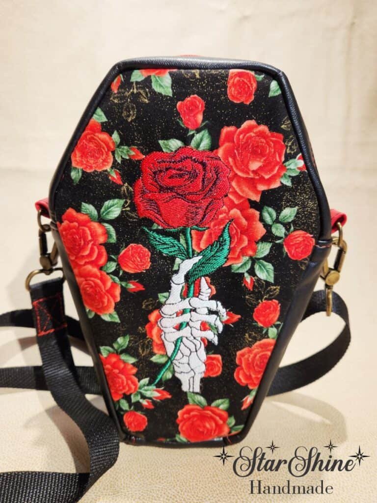 Roses and Skeleton Coffin Adjustable Crossbody