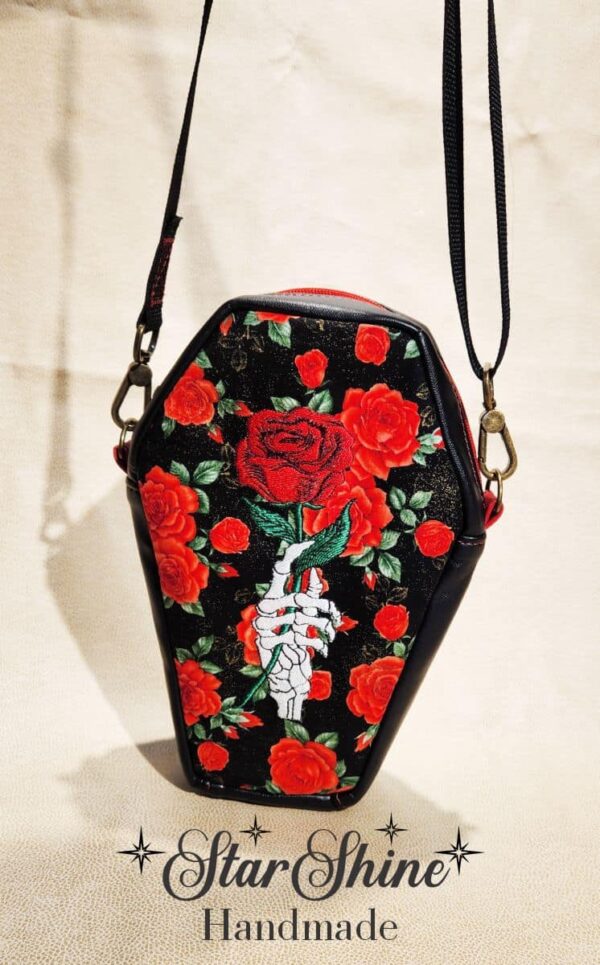Roses and Skeleton Coffin Adjustable Crossbody