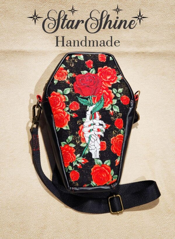 Roses and Skeleton Coffin Adjustable Crossbody