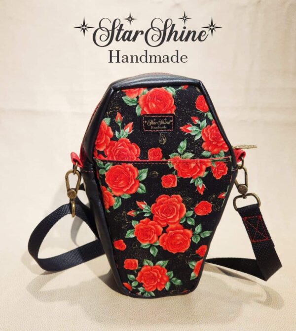 Roses and Skeleton Coffin Adjustable Crossbody