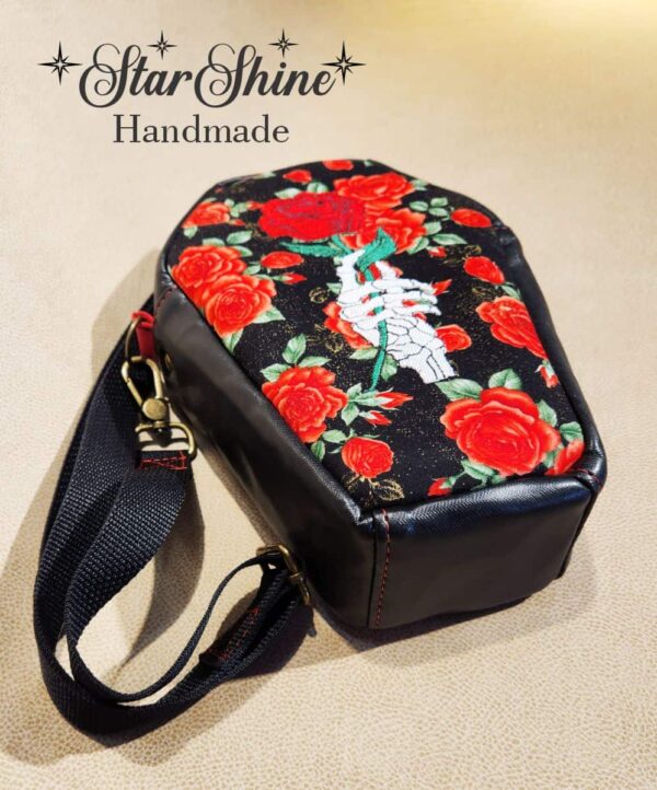 Roses and Skeleton Coffin Adjustable Crossbody