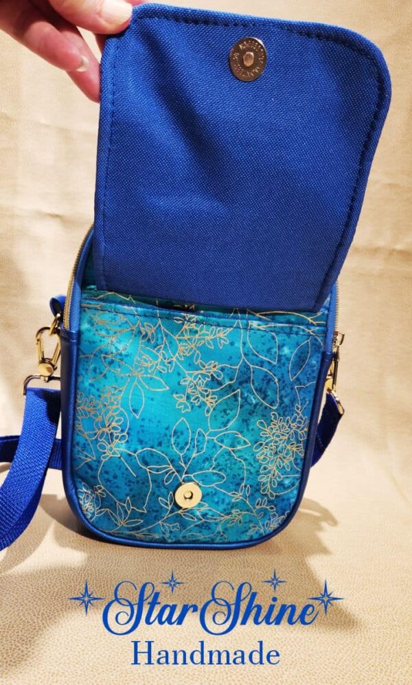 Blue and Gold Adjustable Small Crossbody Bag
