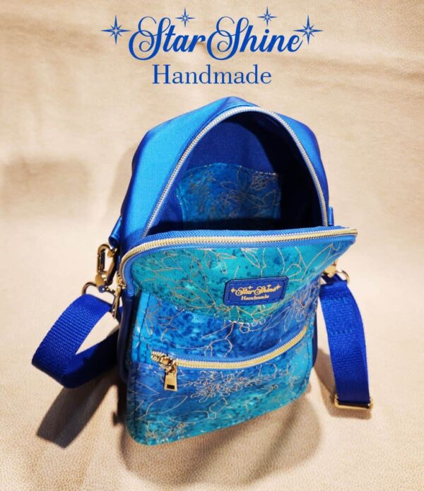 Blue and Gold Adjustable Small Crossbody Bag