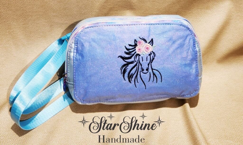 Light Blue Embroidered Horse Sling-Waist-Crossbody