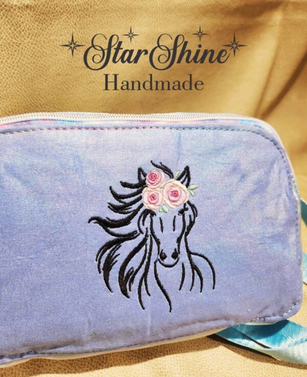 Light Blue Embroidered Horse Sling-Waist-Crossbody