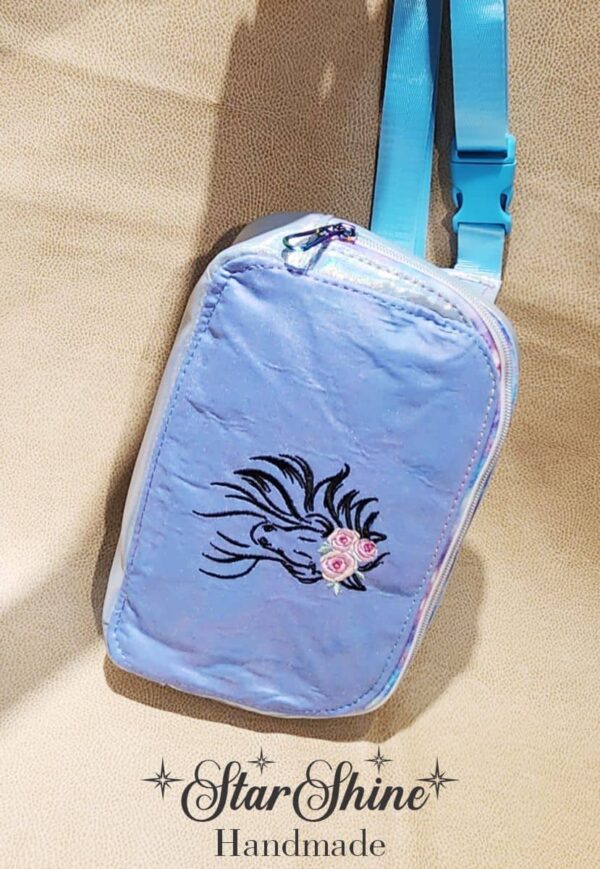 Light Blue Embroidered Horse Sling-Waist-Crossbody