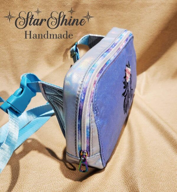 Light Blue Embroidered Horse Sling-Waist-Crossbody