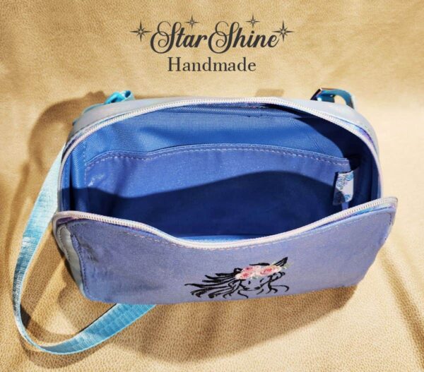 Light Blue Embroidered Horse Sling-Waist-Crossbody