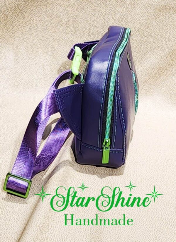 Purple and Green Sling-Waist Bag with Custom Embroidered Oogie