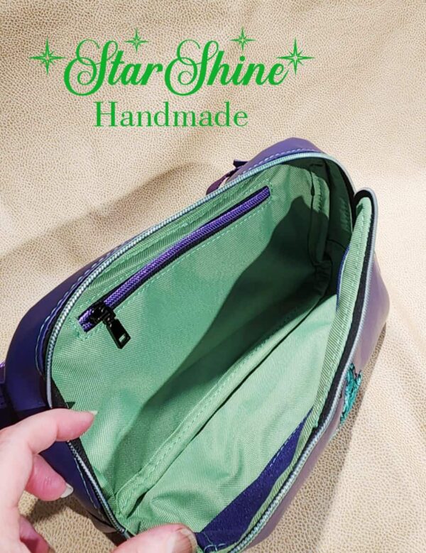 Purple and Green Sling-Waist Bag with Custom Embroidered Oogie
