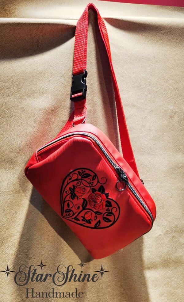 Handcrafted Red Roses and Heart Waist-Sling Bag