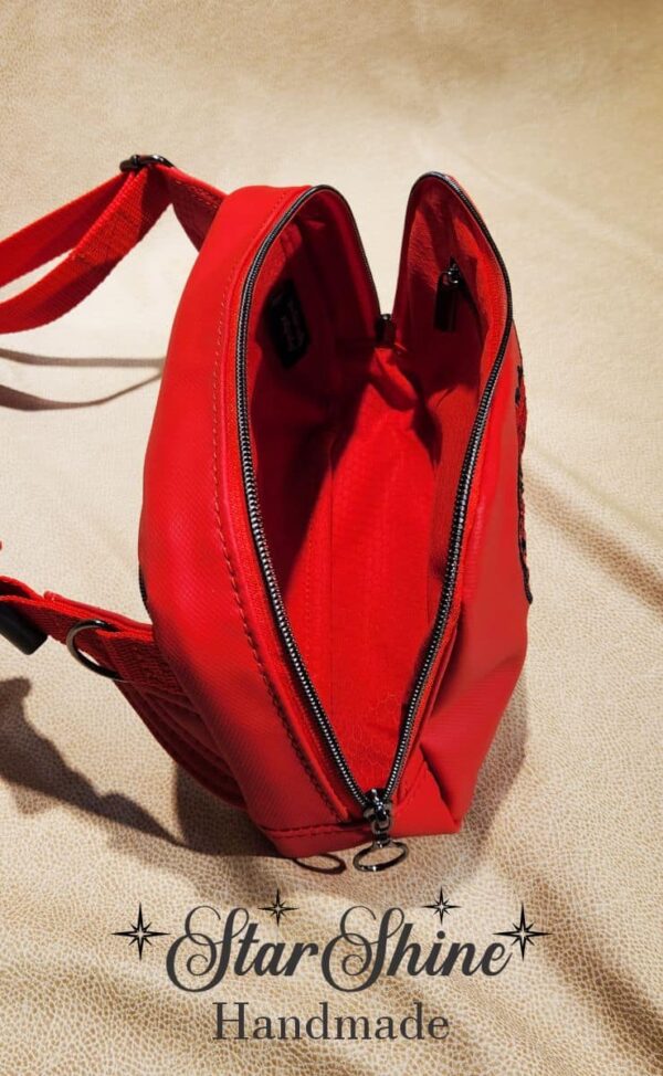 Handcrafted Red Roses and Heart Waist-Sling Bag