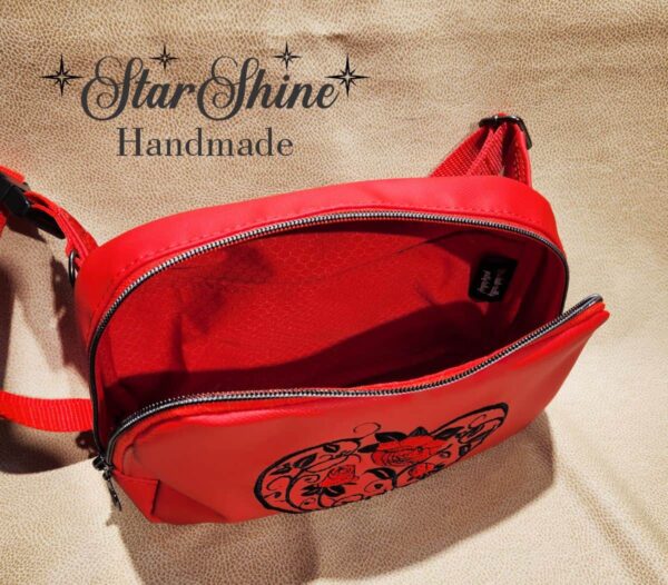 Handcrafted Red Roses and Heart Waist-Sling Bag