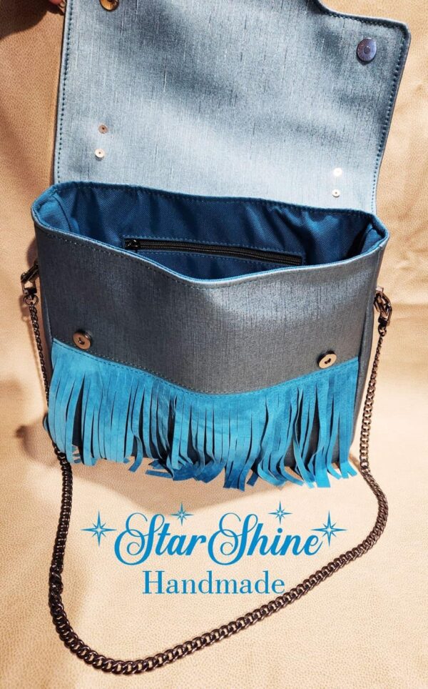 Turquoise Blue Amatista Shoulder Bag - Flap Open