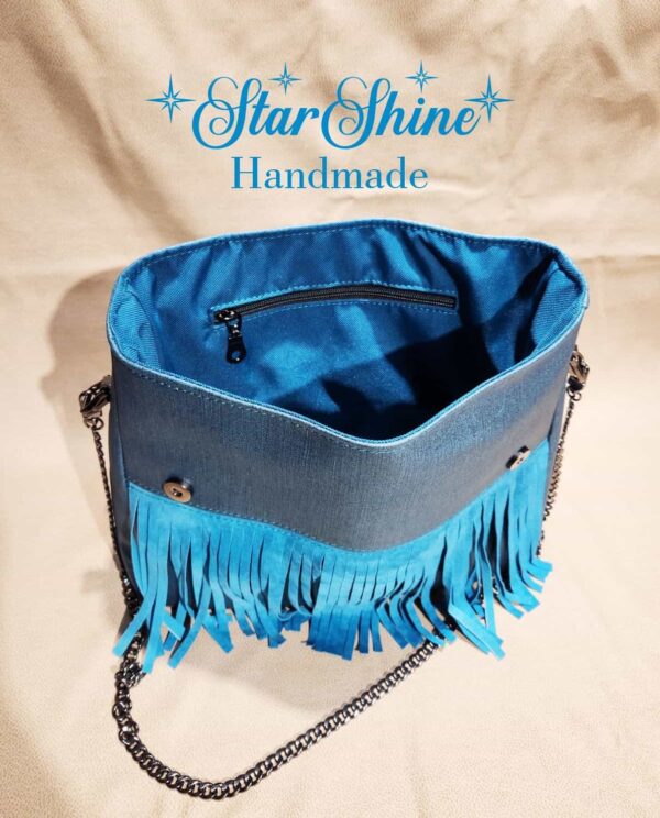 Turquoise Blue Amatista Shoulder Bag - Upper interior view