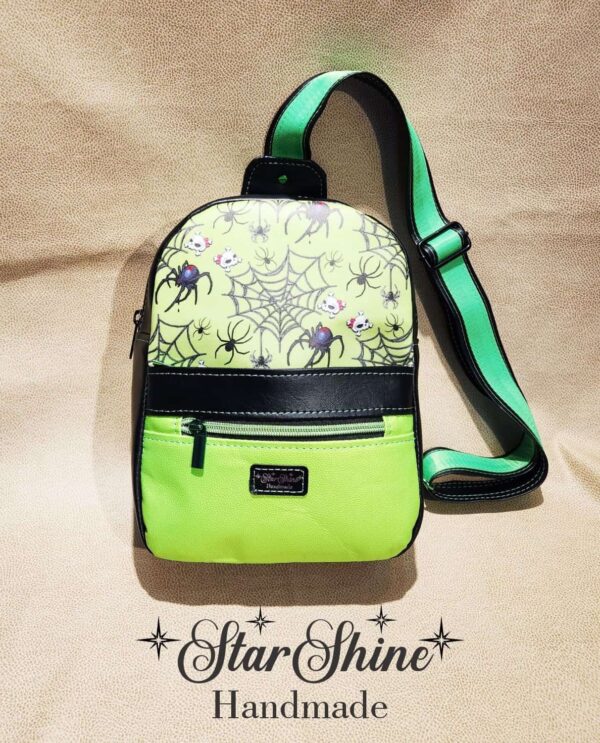Metallic Green Gothic Sling Bag With Custom Embroidery - Front view