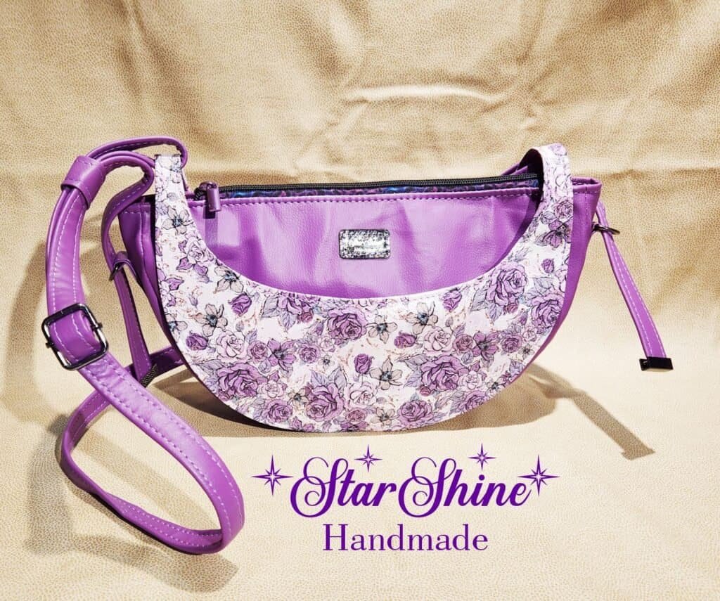 Purple Floral Retro Luna Shoulder Bag - Front view