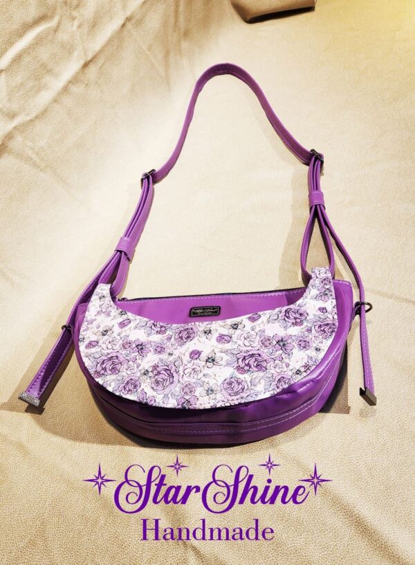 Purple Floral Retro Luna Shoulder Bag - Bottom view