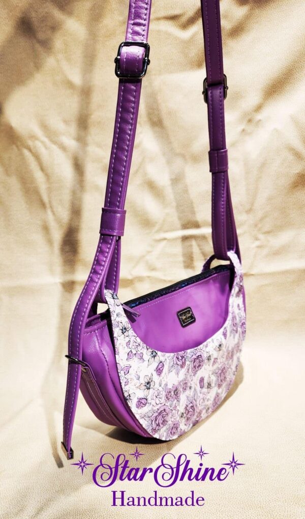 Purple Floral Retro Luna Shoulder Bag - Angle view