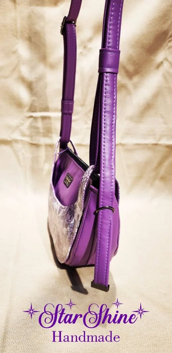 Purple Floral Retro Luna Shoulder Bag - Side view