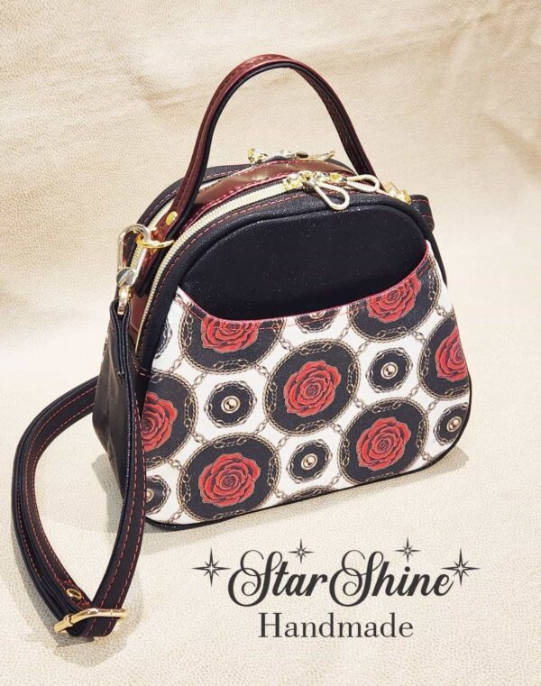 Black and Red Rose Mini E Bowler Crossbody Bag