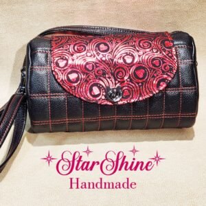 Black and Metallic Red Hearts Barrel Crossbody