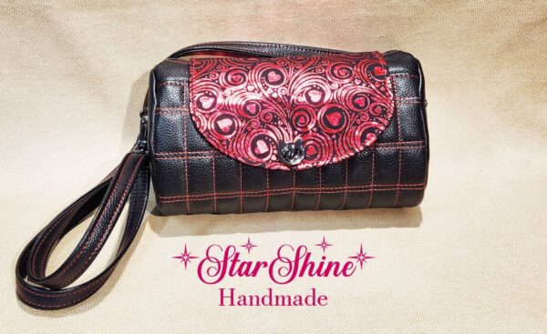 Black and Metallic Red Hearts Barrel Crossbody