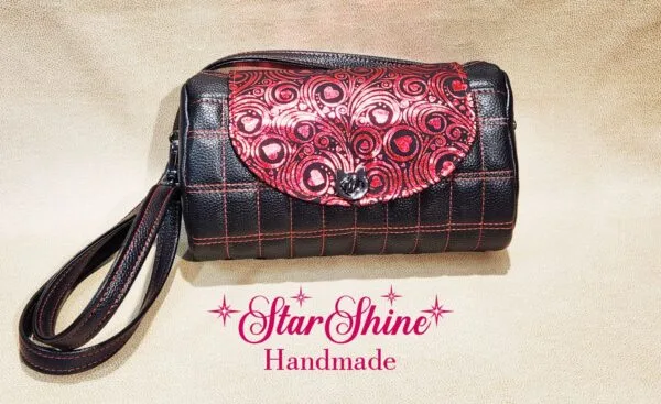 Black and Metallic Red Hearts Barrel Crossbody