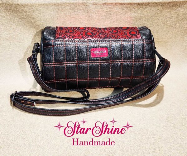 Black and Metallic Red Hearts Barrel Crossbody