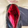 Black and Metallic Red Hearts Barrel Crossbody. Interior View