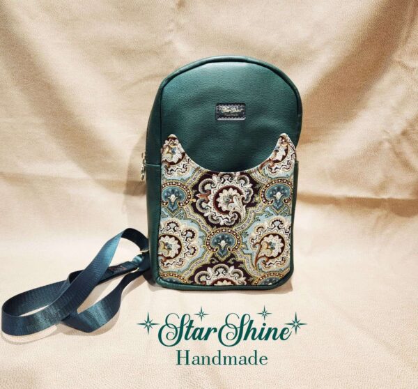 Emerald Green and Metallic Gold Paisley Sling/Crossbody Bag.