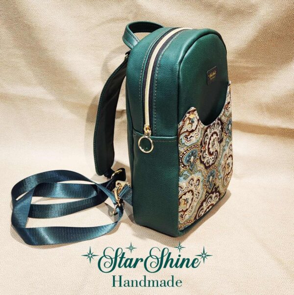 Emerald Green and Metallic Gold Paisley Sling/Crossbody Bag.