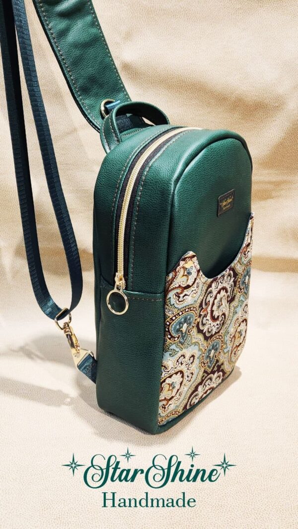 Emerald Green and Metallic Gold Paisley Sling/Crossbody Bag.