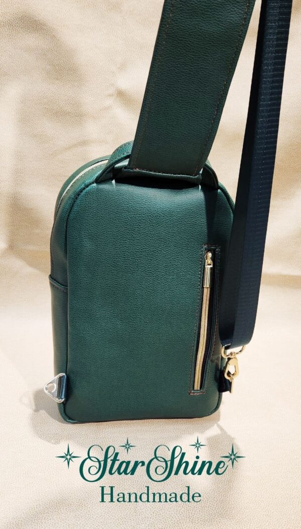 Emerald Green and Metallic Gold Paisley Sling/Crossbody Bag. Rear View.