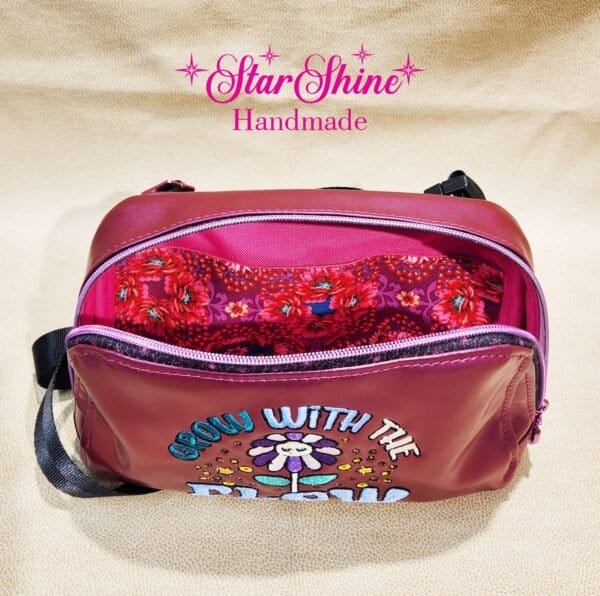 Grow with Flow Magenta Color Shifting Crossbody Bag. Interior.