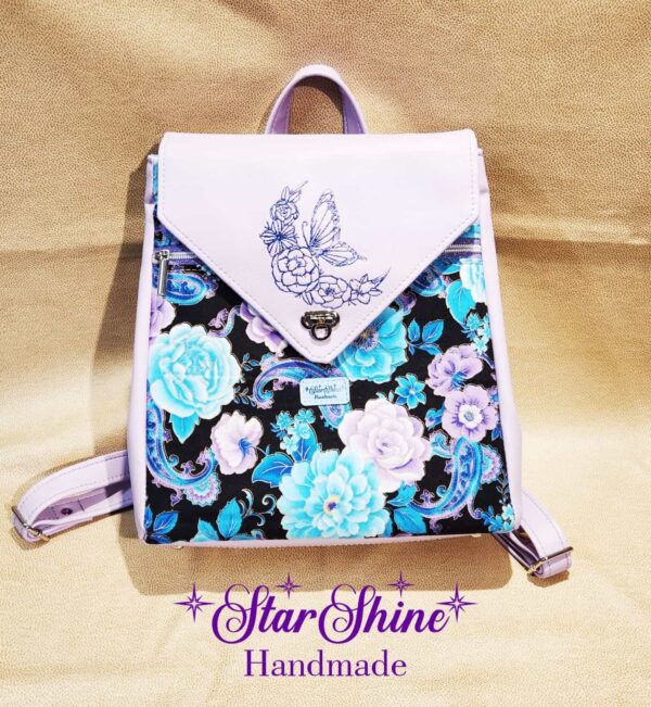 Lavender and Blue Floral Meraki Backpack.