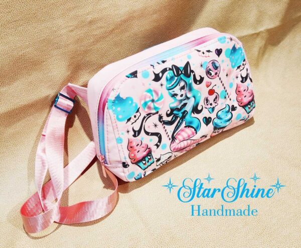 Vintage Inspired Pin Up, Pink Faux Leather Convertible Hip and Crossbody Bag.