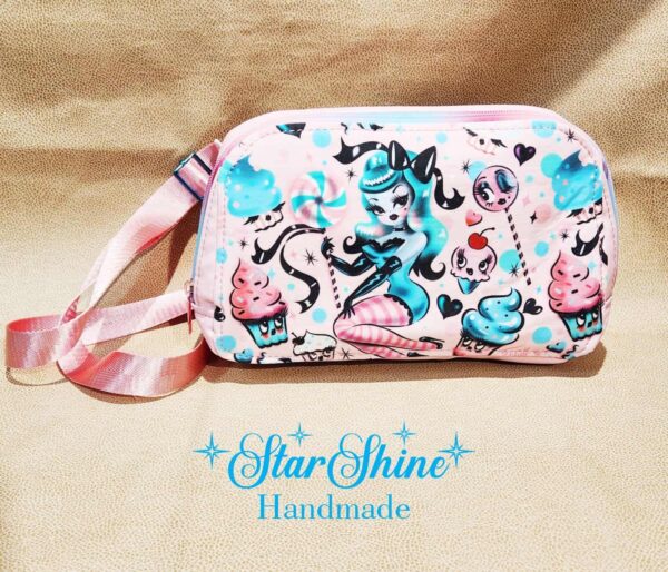 Vintage Inspired Pin Up, Pink Faux Leather Convertible Hip and Crossbody Bag.