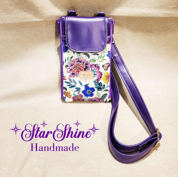 Purple Floral Cell Phone Wallet Crossbody Bag