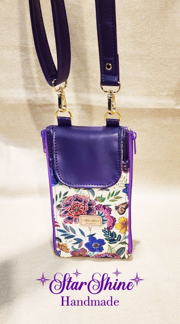Purple Floral Cell Phone Wallet Crossbody Bag