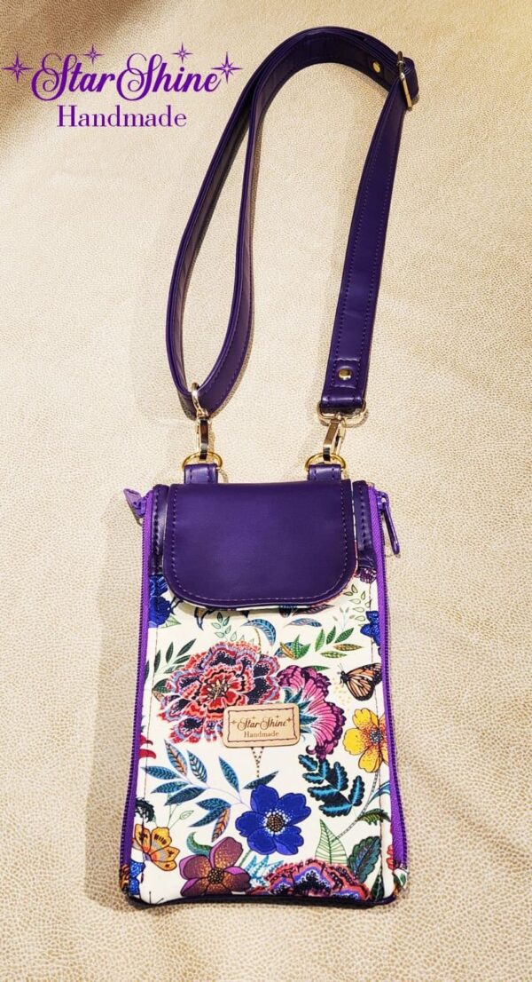 Purple Floral Cell Phone Wallet Crossbody Bag