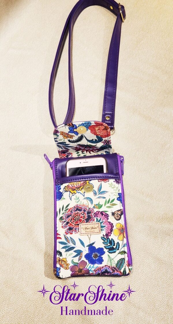 Purple Floral Cell Phone Wallet Crossbody Bag