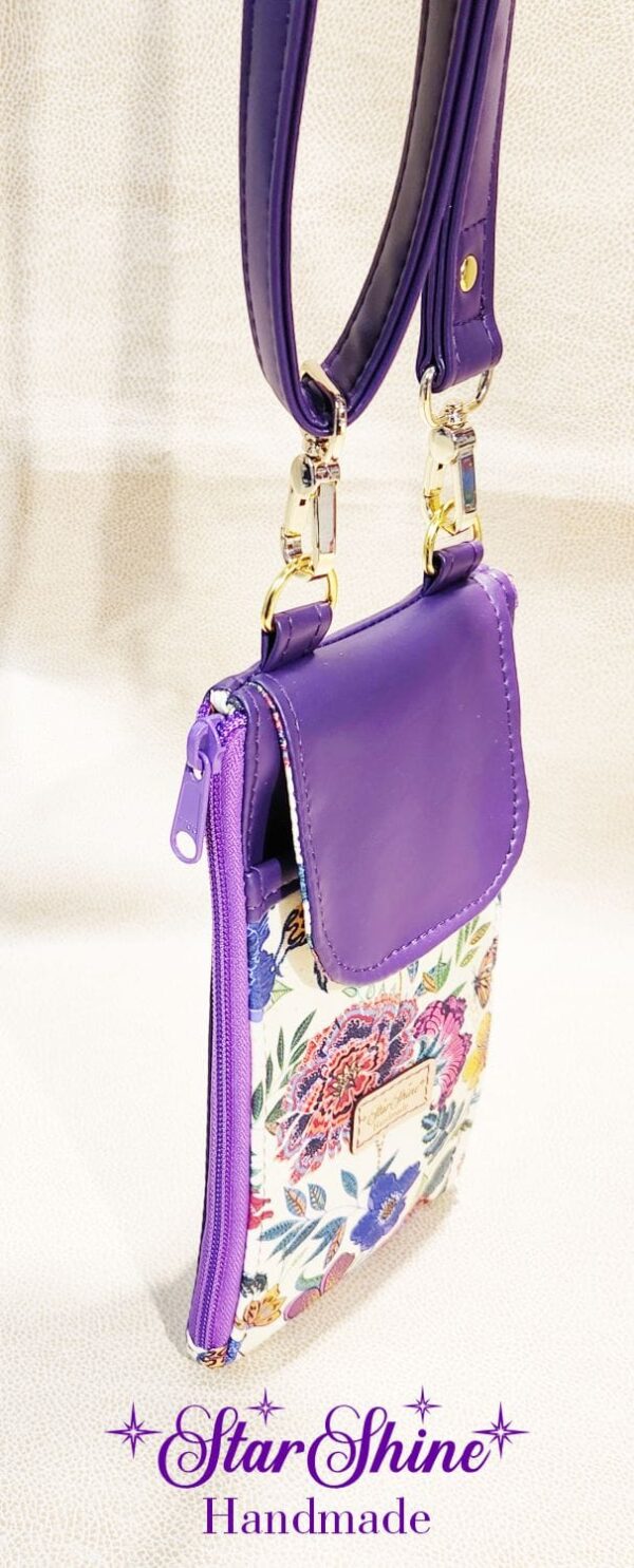 Purple Floral Cell Phone Wallet Crossbody Bag
