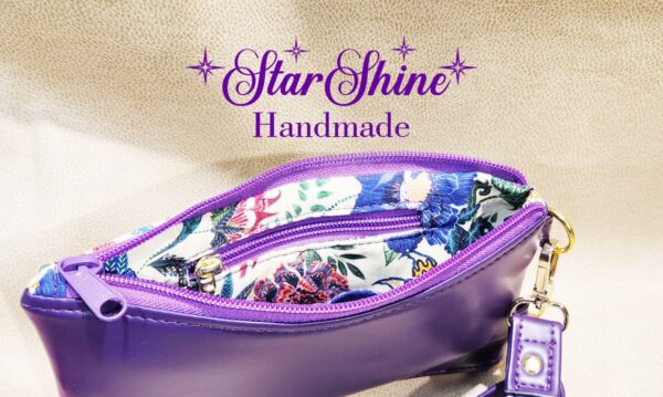 Purple Floral Cell Phone Wallet Crossbody Bag. Interior View.
