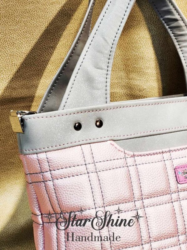 Sparkling Grey and Pink Coupeville Tote. Handle detail