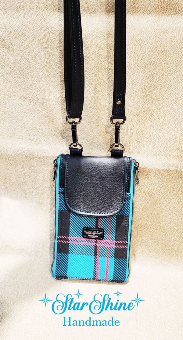 Turquoise Plaid Cellphone Wallet Crossbody Bag