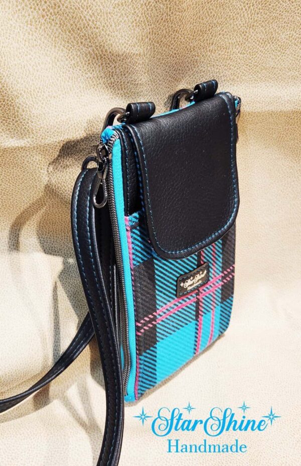 Turquoise Plaid Cellphone Wallet Crossbody Bag