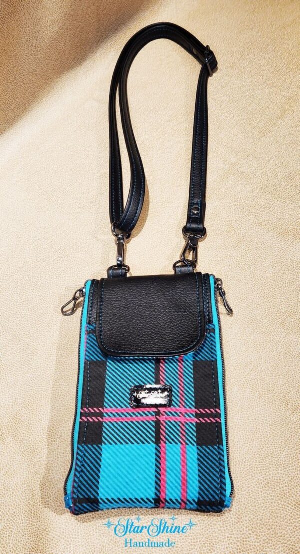 Turquoise Plaid Cellphone Wallet Crossbody Bag