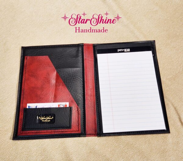 Red Faux Leather Wine Workout Notebook. Interior View.